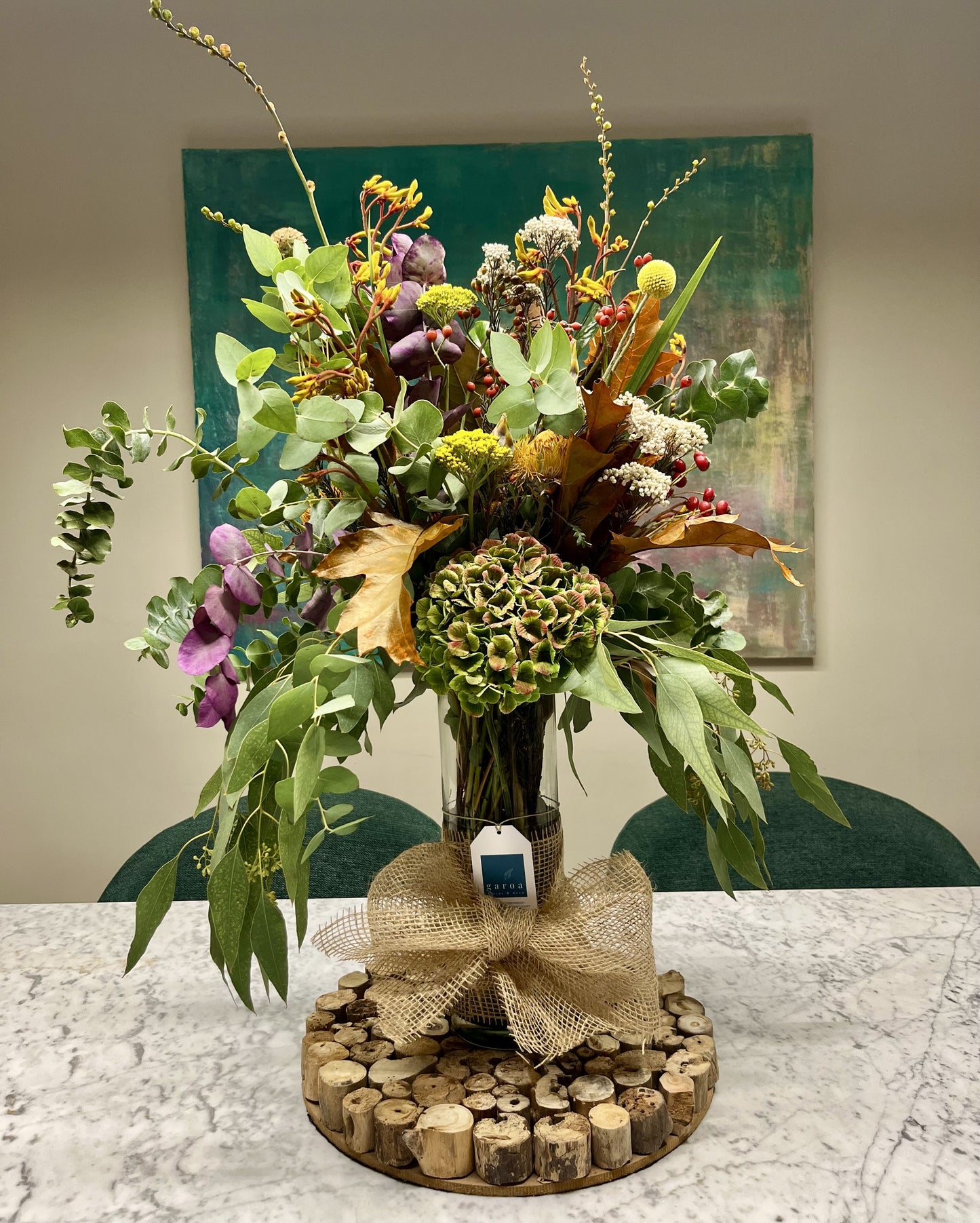 Arreglo Floral Otoño Tonos Verdes y Marrones