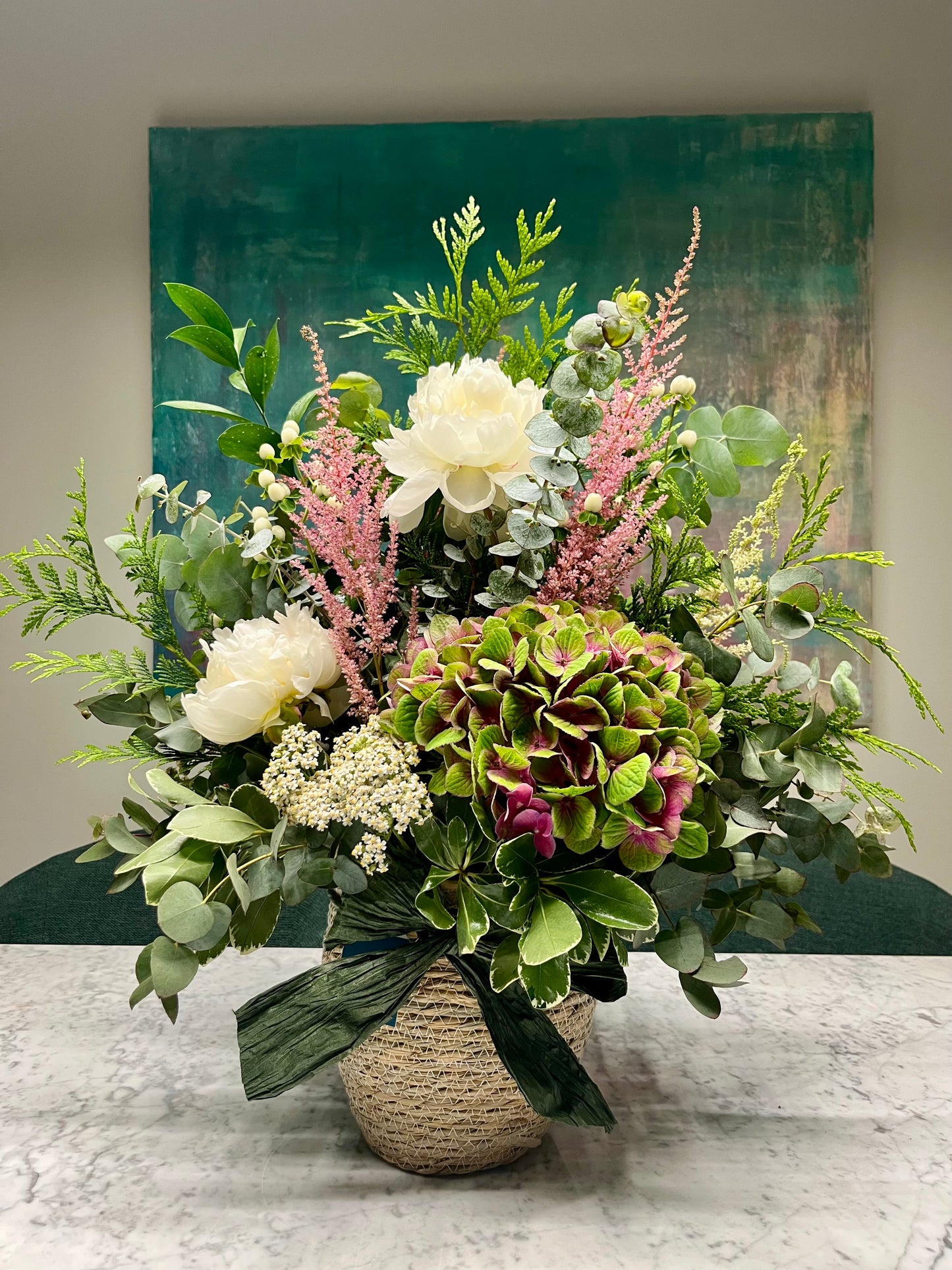 Arreglo Floral Astilbe y Hortensia en tonos Rosas