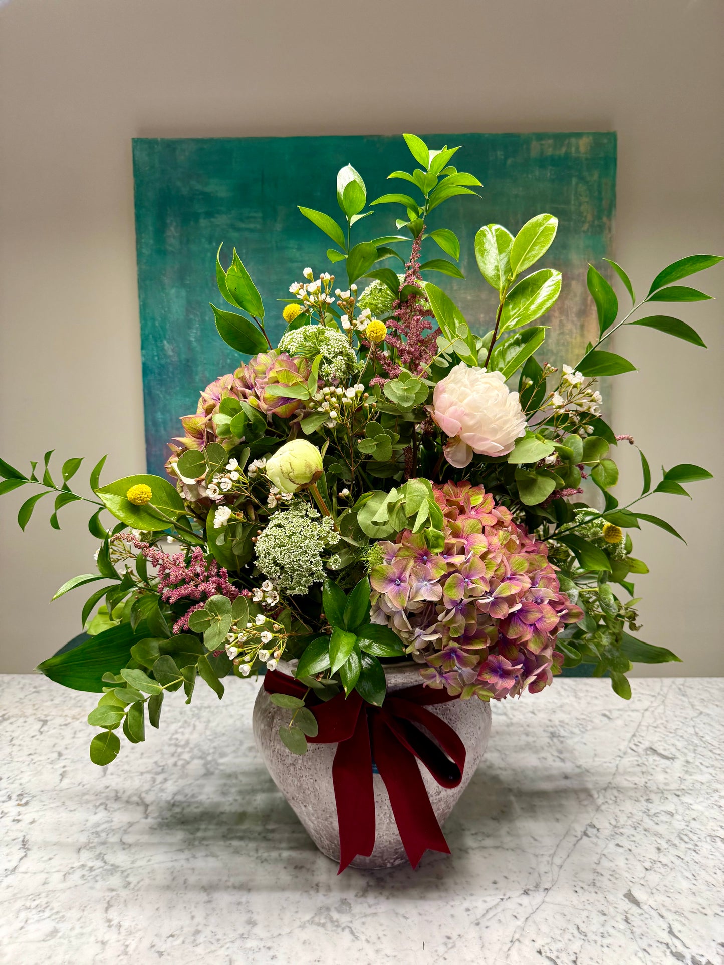 Arreglo Floral Estilo Garoa en tonos Rosas