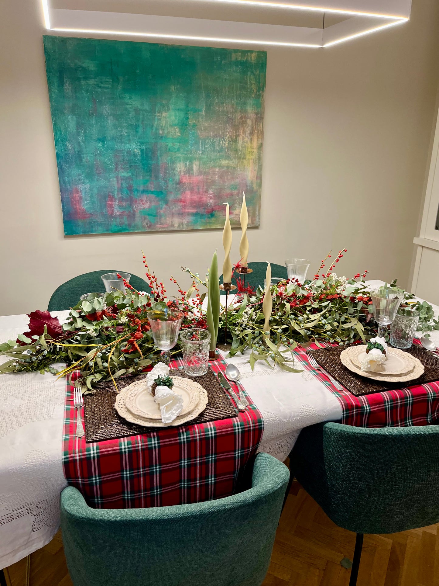 Guirnalda de Navidad como centro de mesa