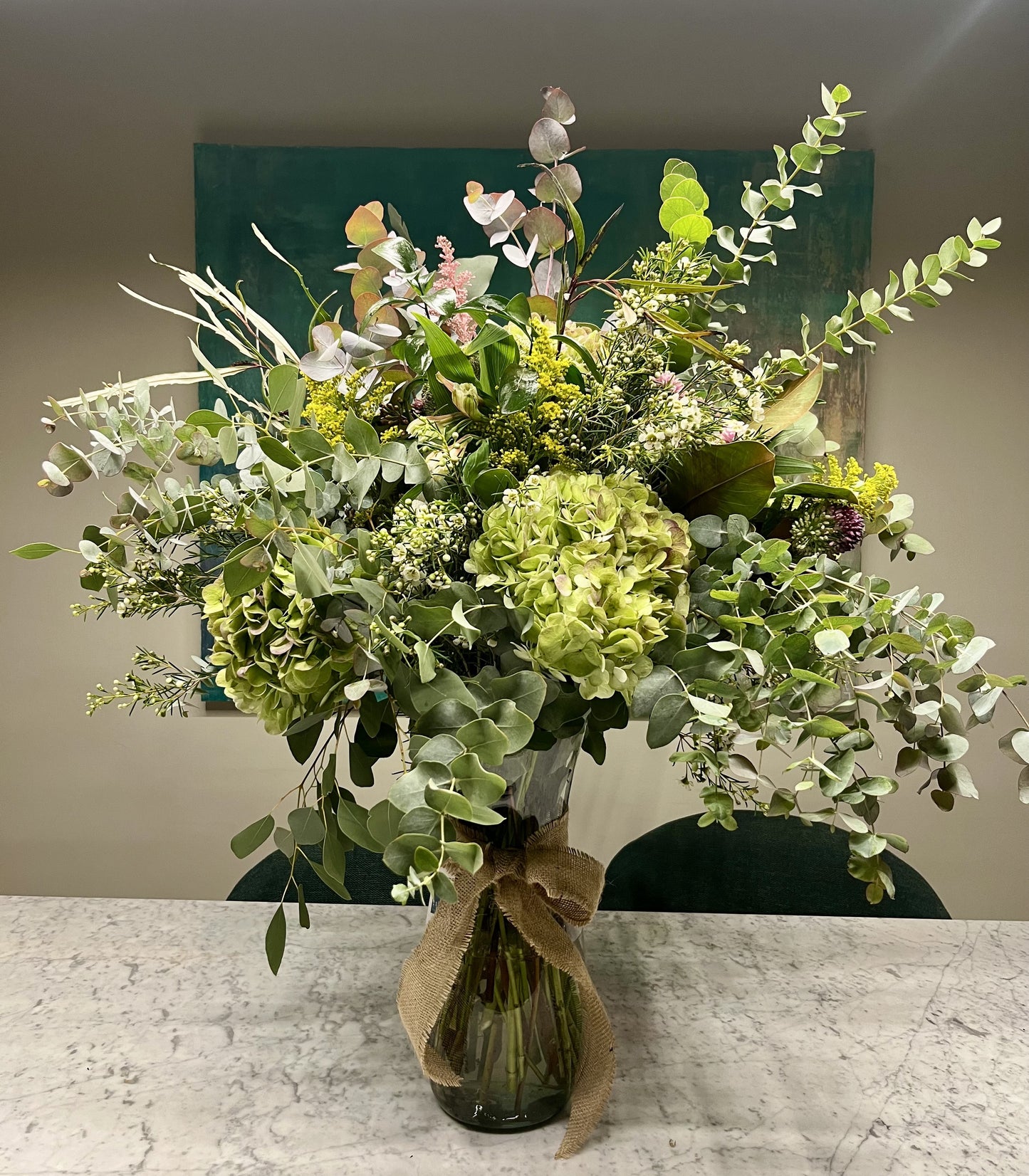 Arreglo Floral Hortensias en Tonos Verde