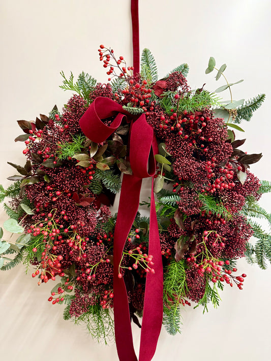 Corona de Navidad en Tonos Burdeos