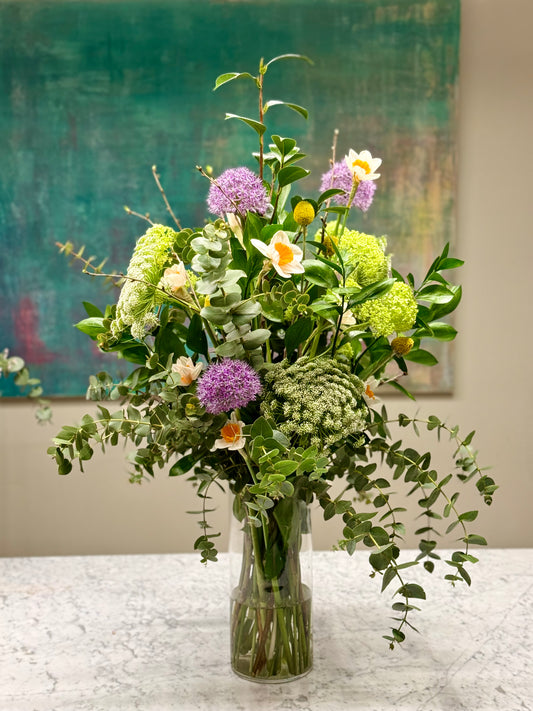 Arreglo Floral Tonos Rosados y Verdes