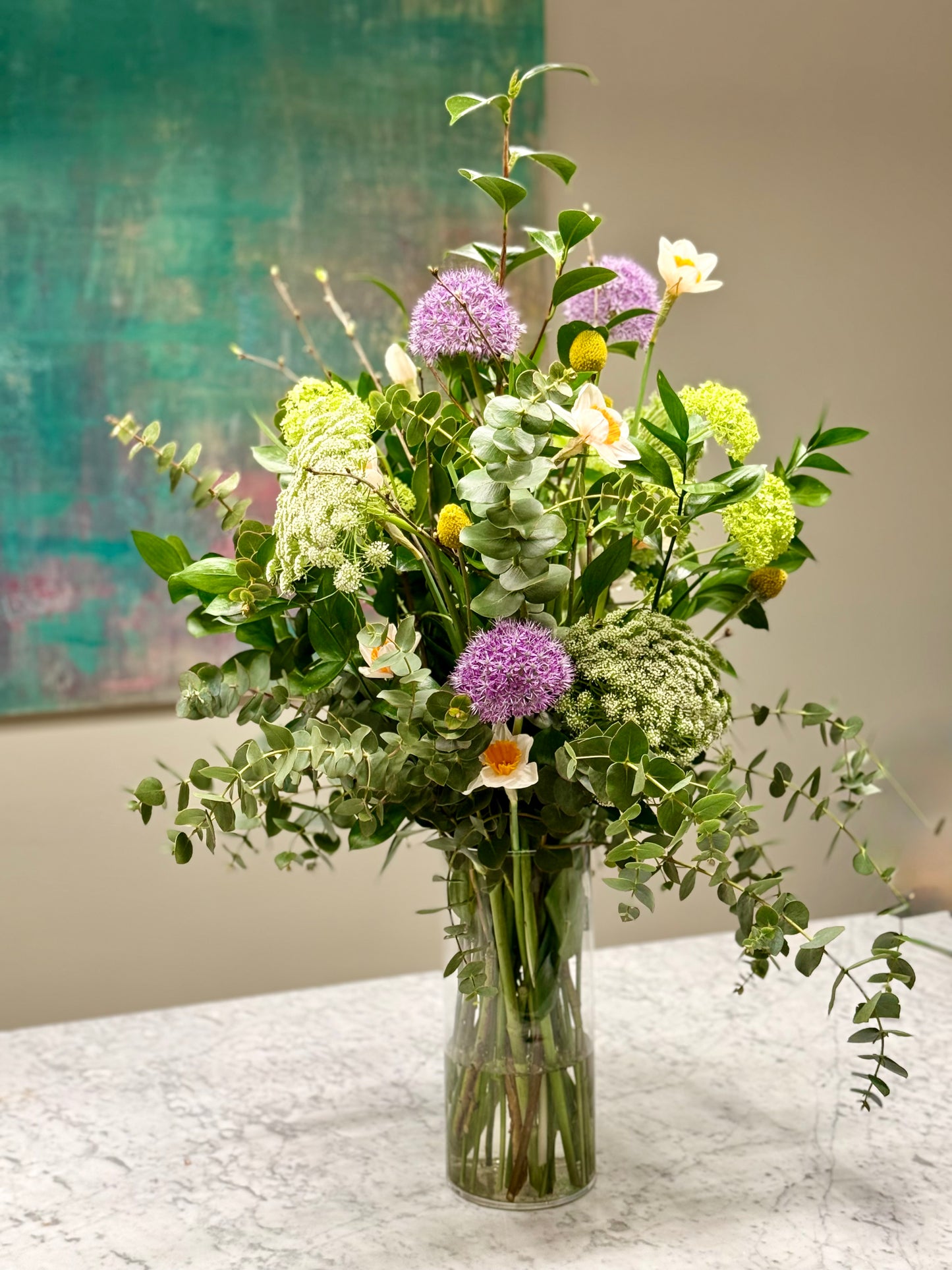 Arreglo Floral Tonos Rosados y Verdes